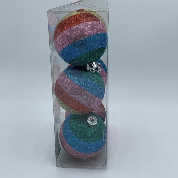 Glitter Ball Striped Christmas Tree Ornaments Multi-color - Picture 9 of 13
